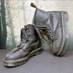 Dr Martens Gomez Combat Ankle Boots Black Moldova Leather Studded US 7 RARE